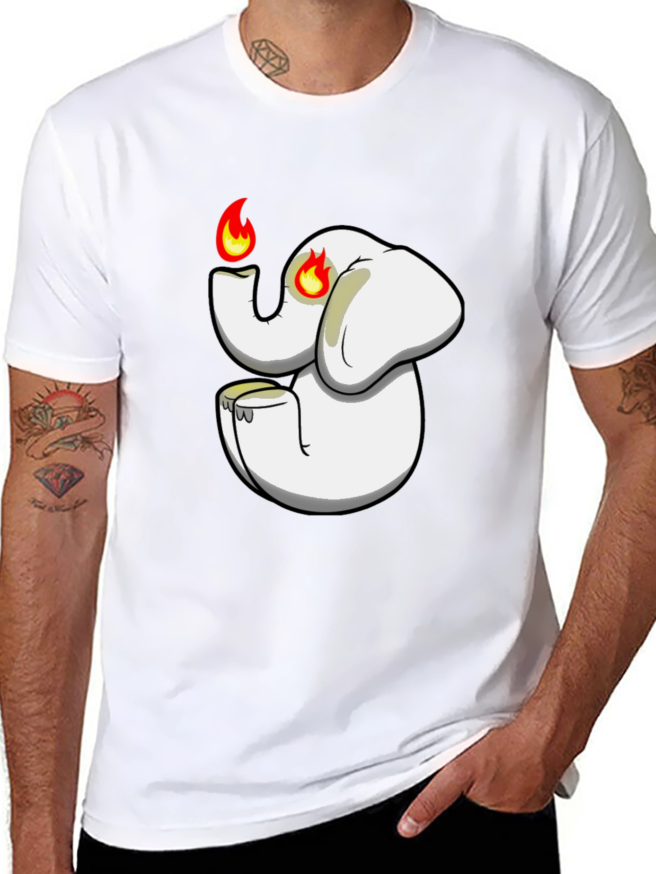 Black T-Shirt with Cartoon Elephant Graphic