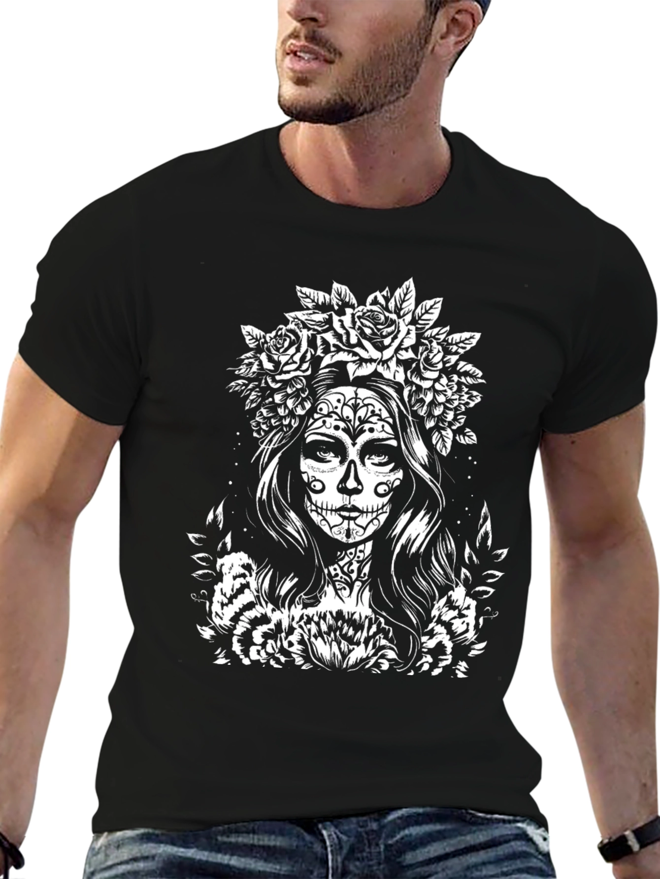 Sugar Skull Woman Graphic Tee - Black