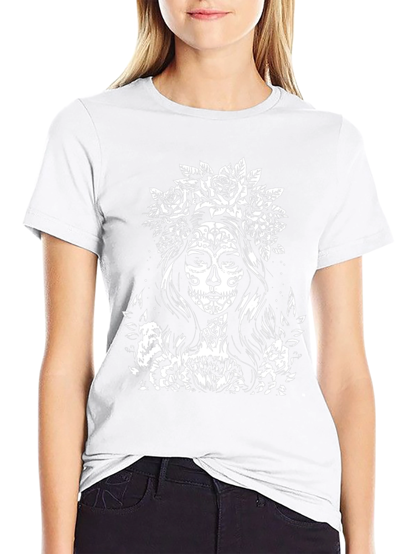 Sugar Skull Woman Graphic Tee - Black