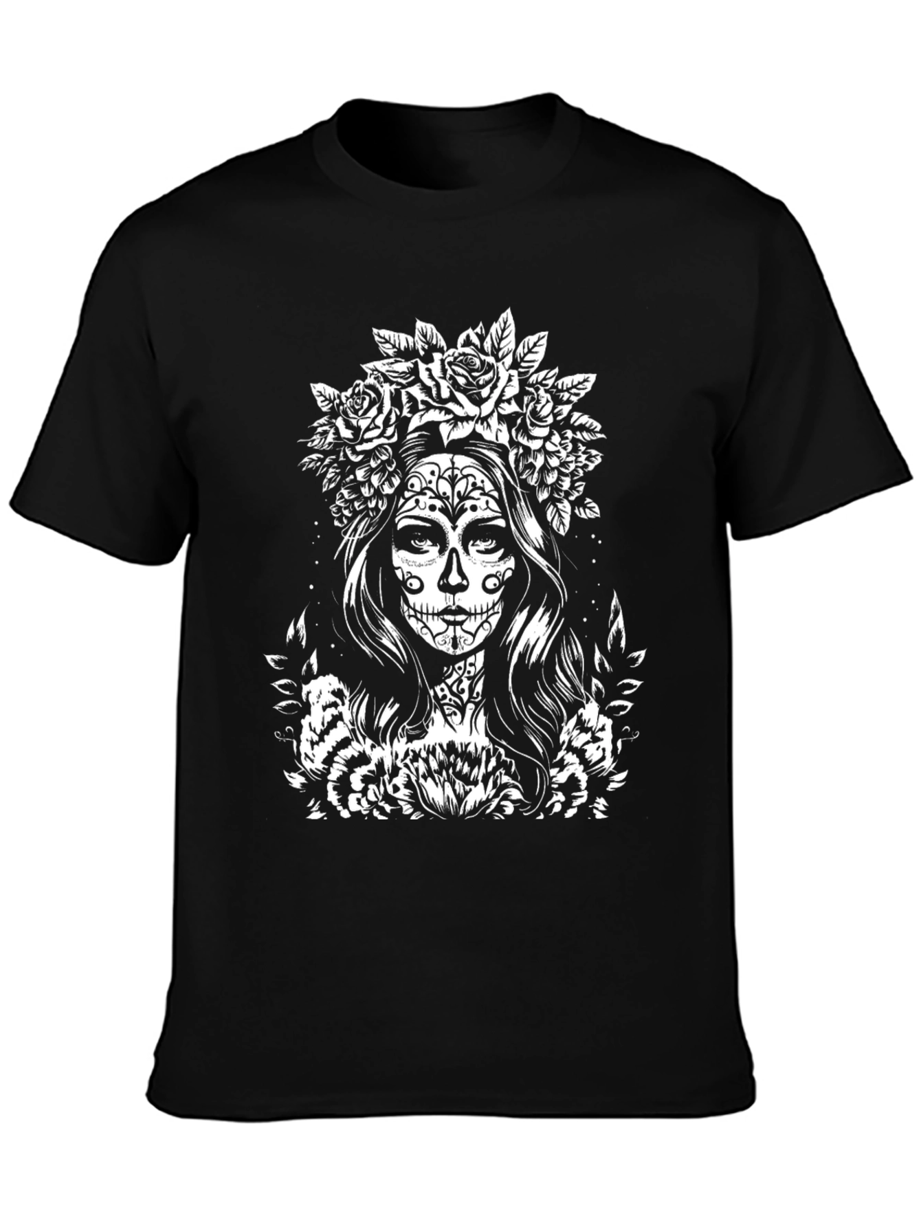 Sugar Skull Woman Graphic Tee - Black