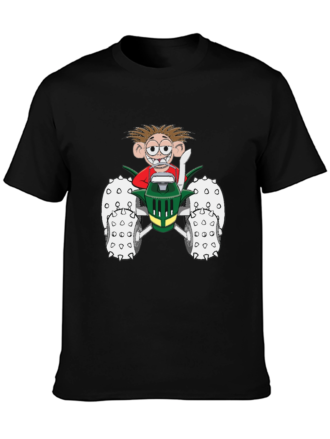 Cartoon Character on Tractor Black T-Shirt