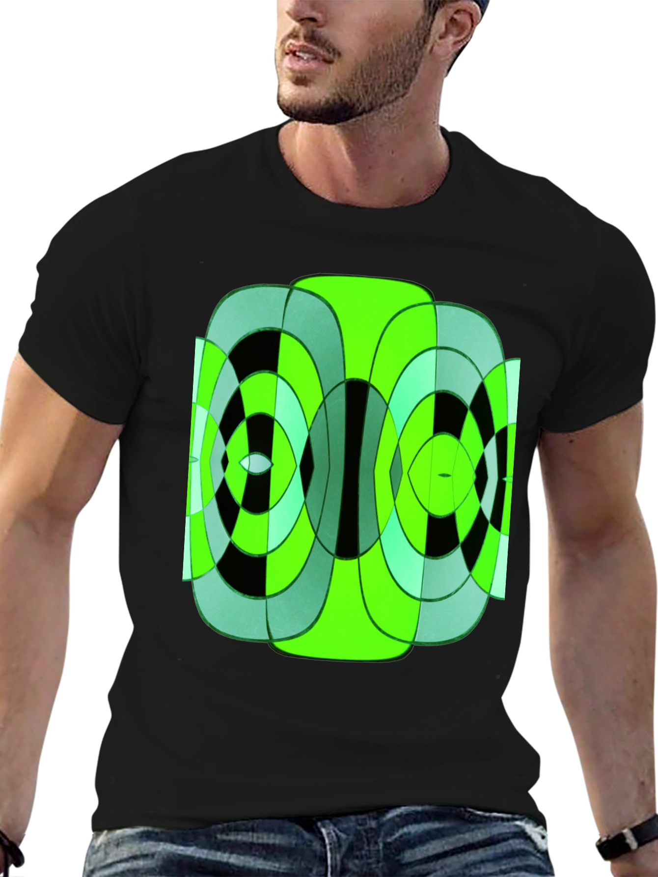 Abstract Geometric Green & Black T-Shirt