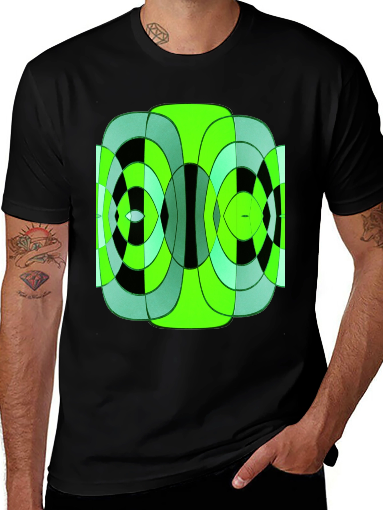 Abstract Geometric Green & Black T-Shirt