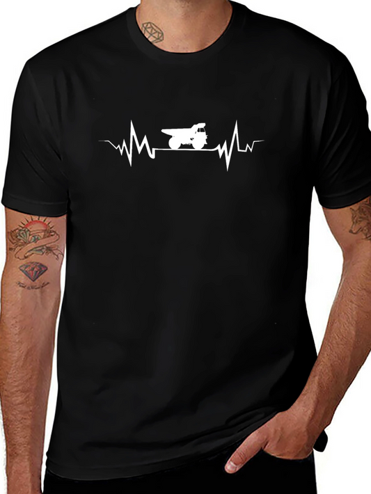 Heartbeat Dump Truck Tee - Black Cotton Graphic T-Shirt