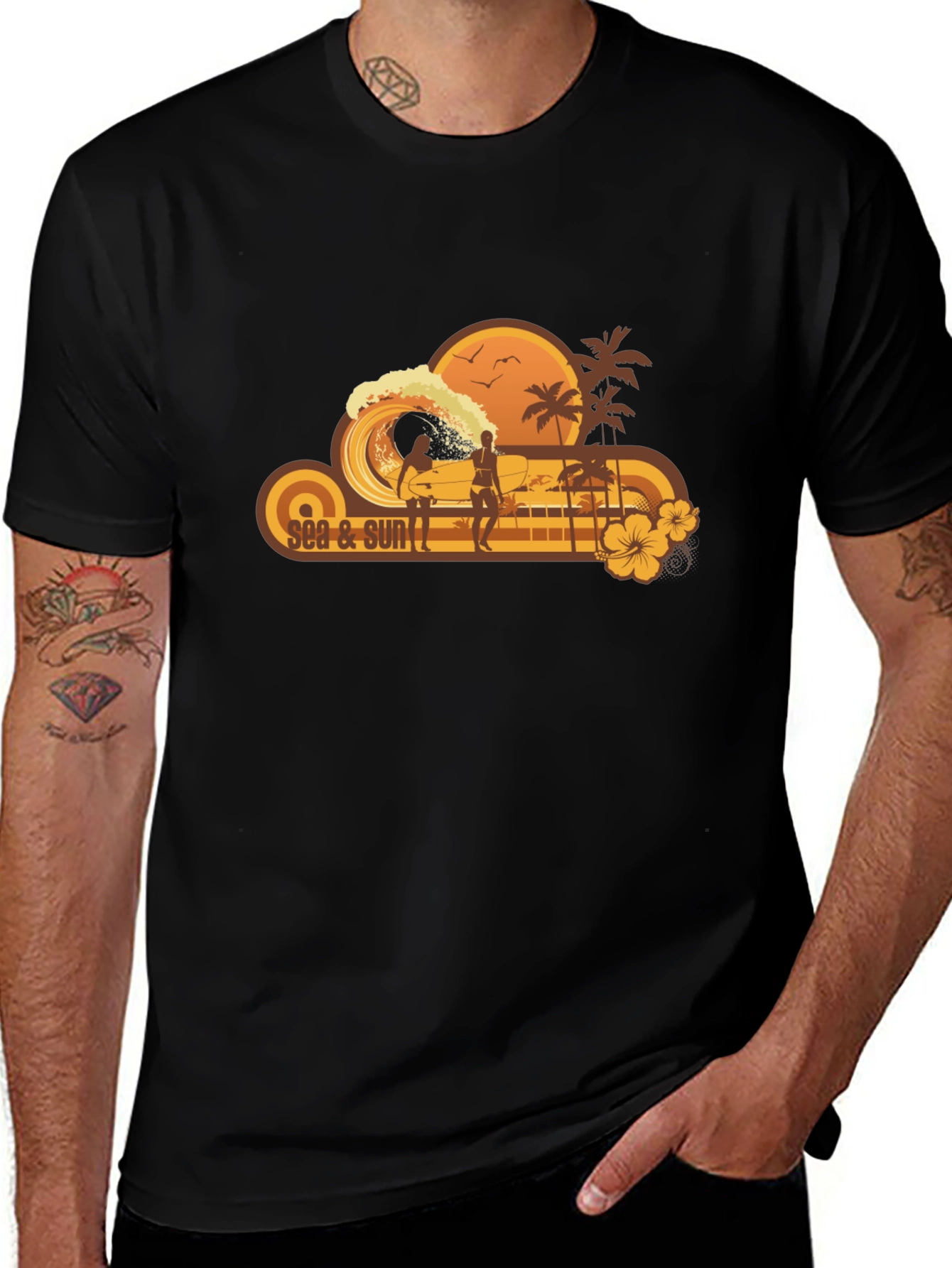 Sea & Sun Graphic Black T-Shirt