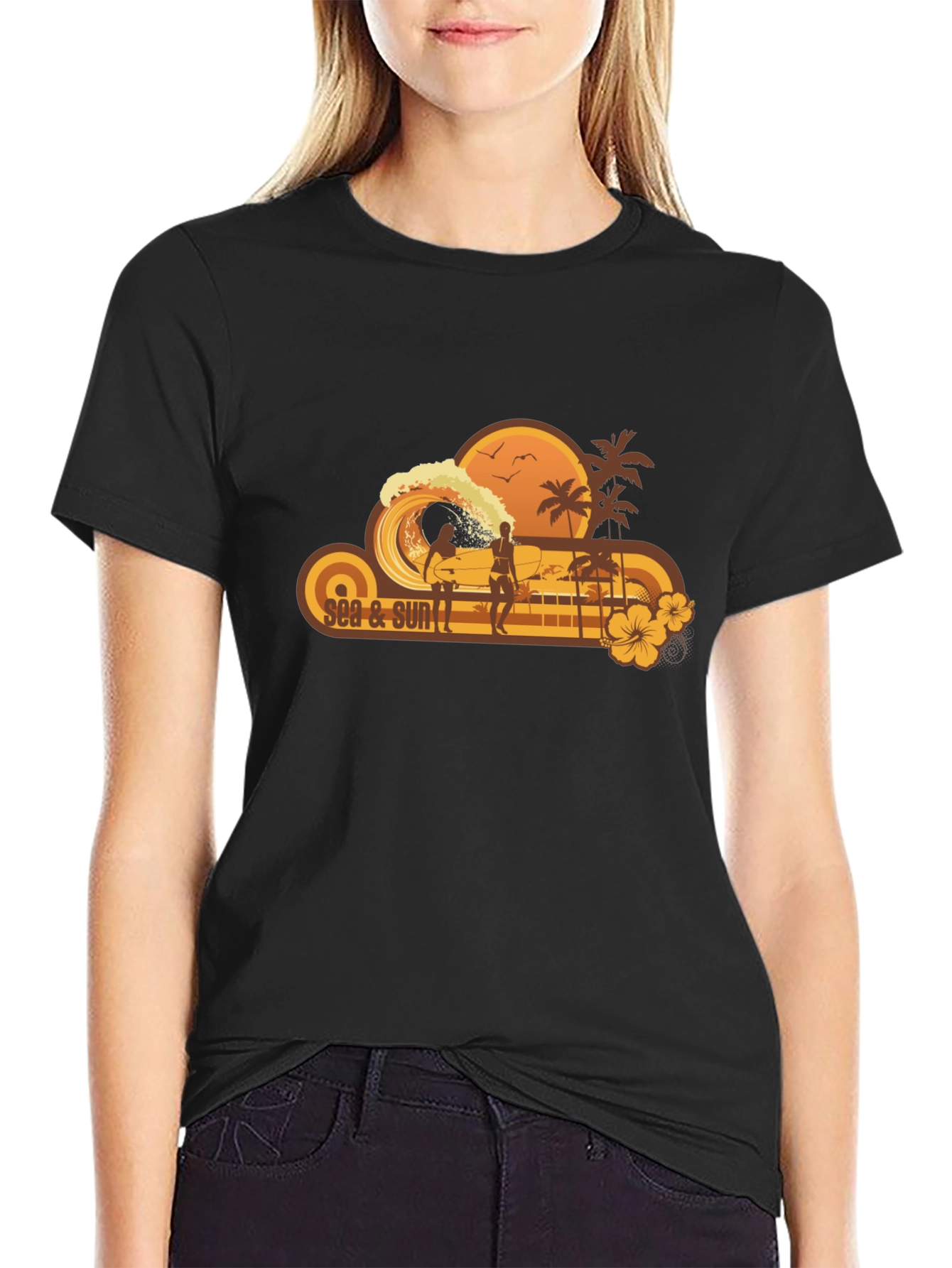 Sea & Sun Graphic Black T-Shirt