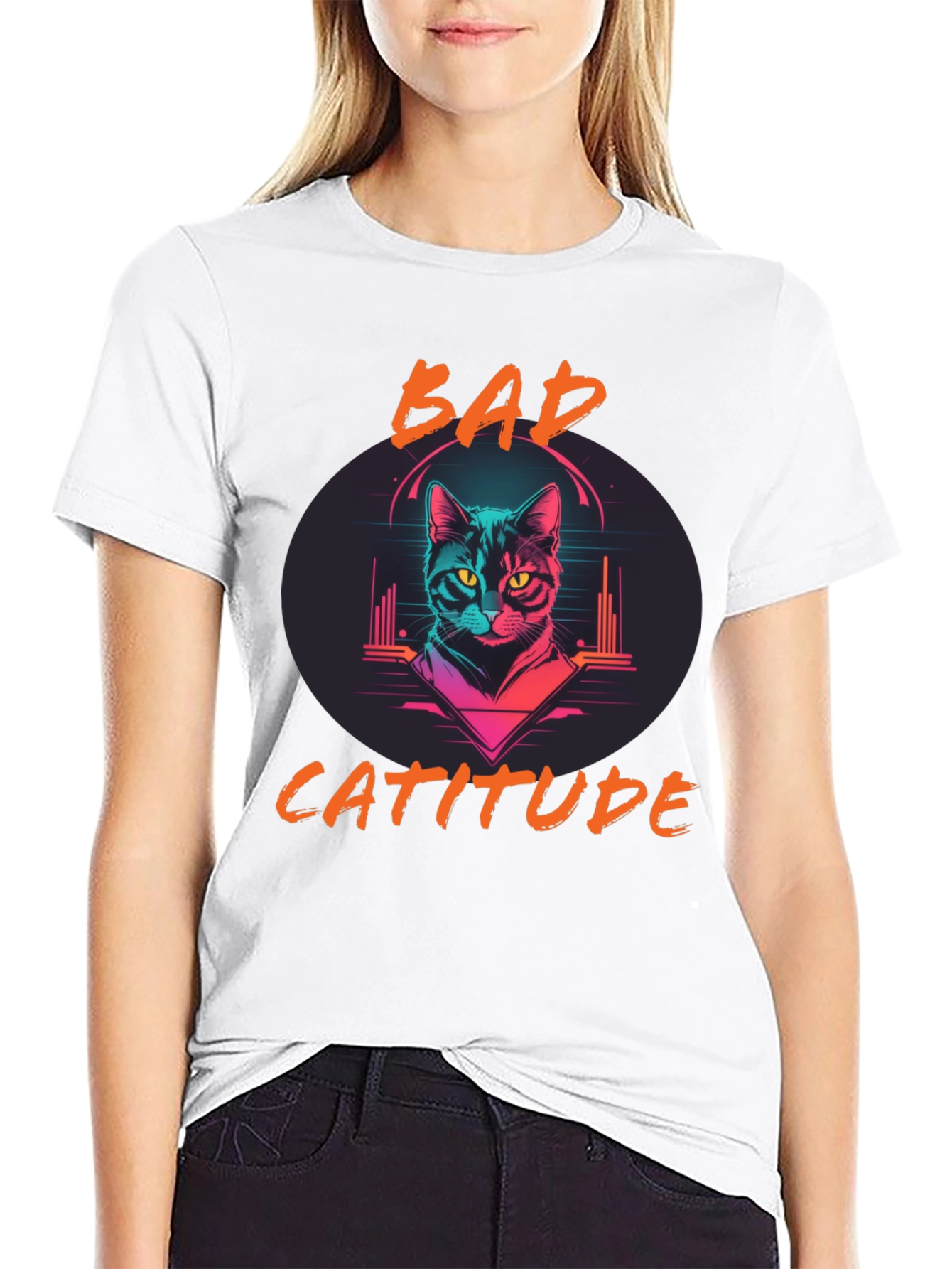 Bad Catitude Graphic Tee - Cool Cat Lover T-Shirt