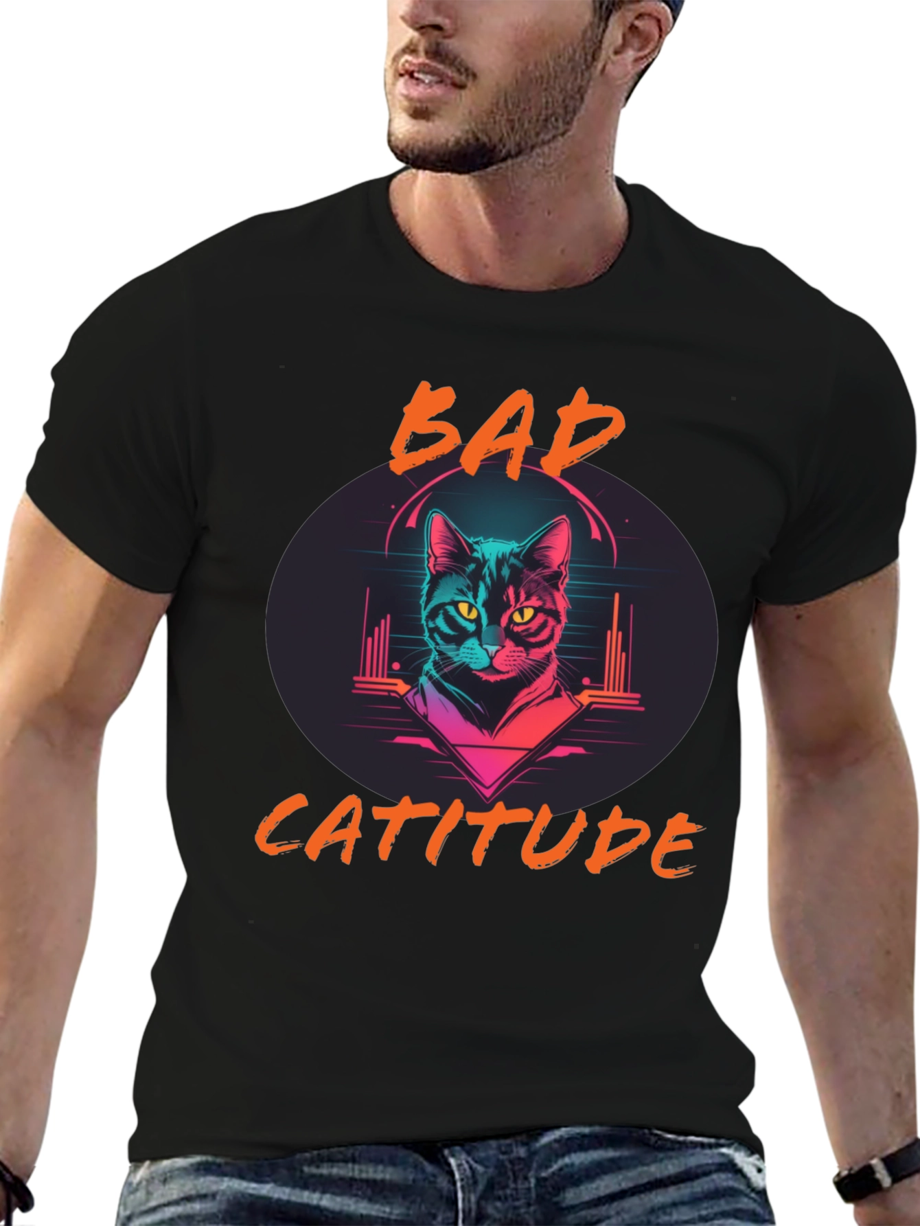 Bad Catitude Graphic Tee - Cool Cat Lover T-Shirt