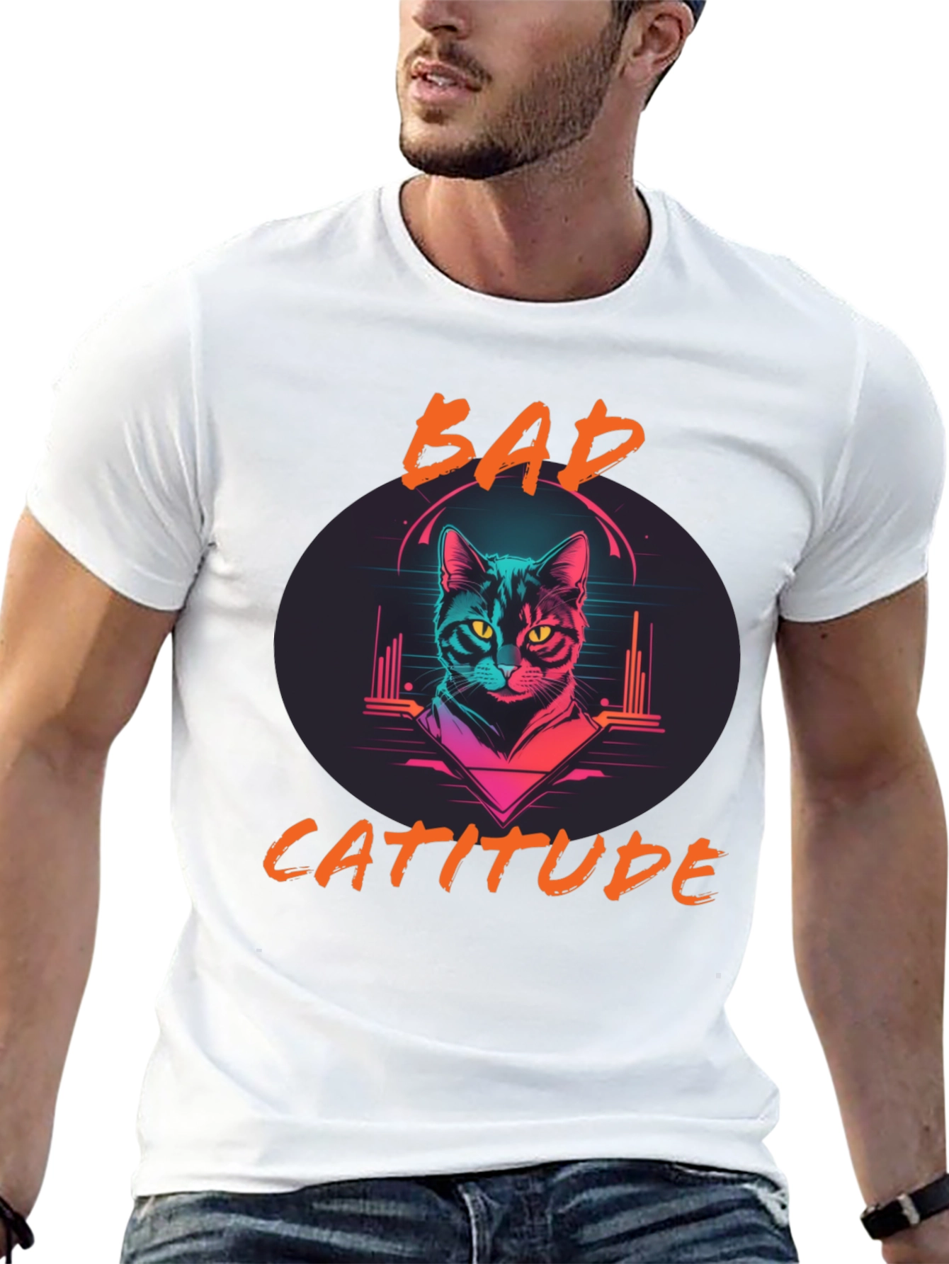 Bad Catitude Graphic Tee - Cool Cat Lover T-Shirt