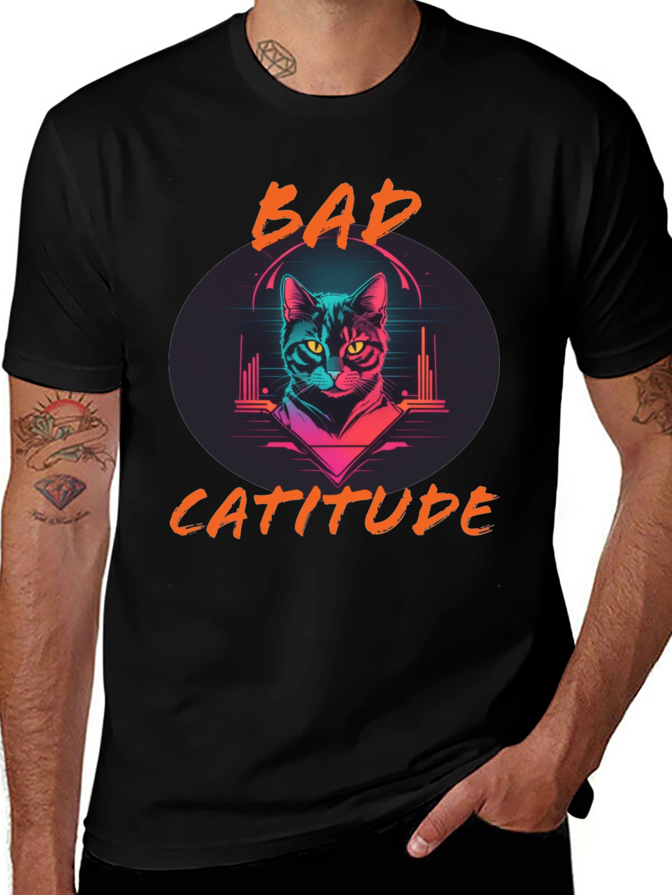 Bad Catitude Graphic Tee - Cool Cat Lover T-Shirt