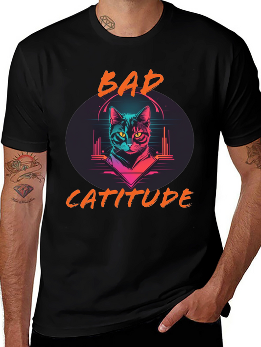 Bad Catitude Graphic Tee - Cool Cat Lover T-Shirt