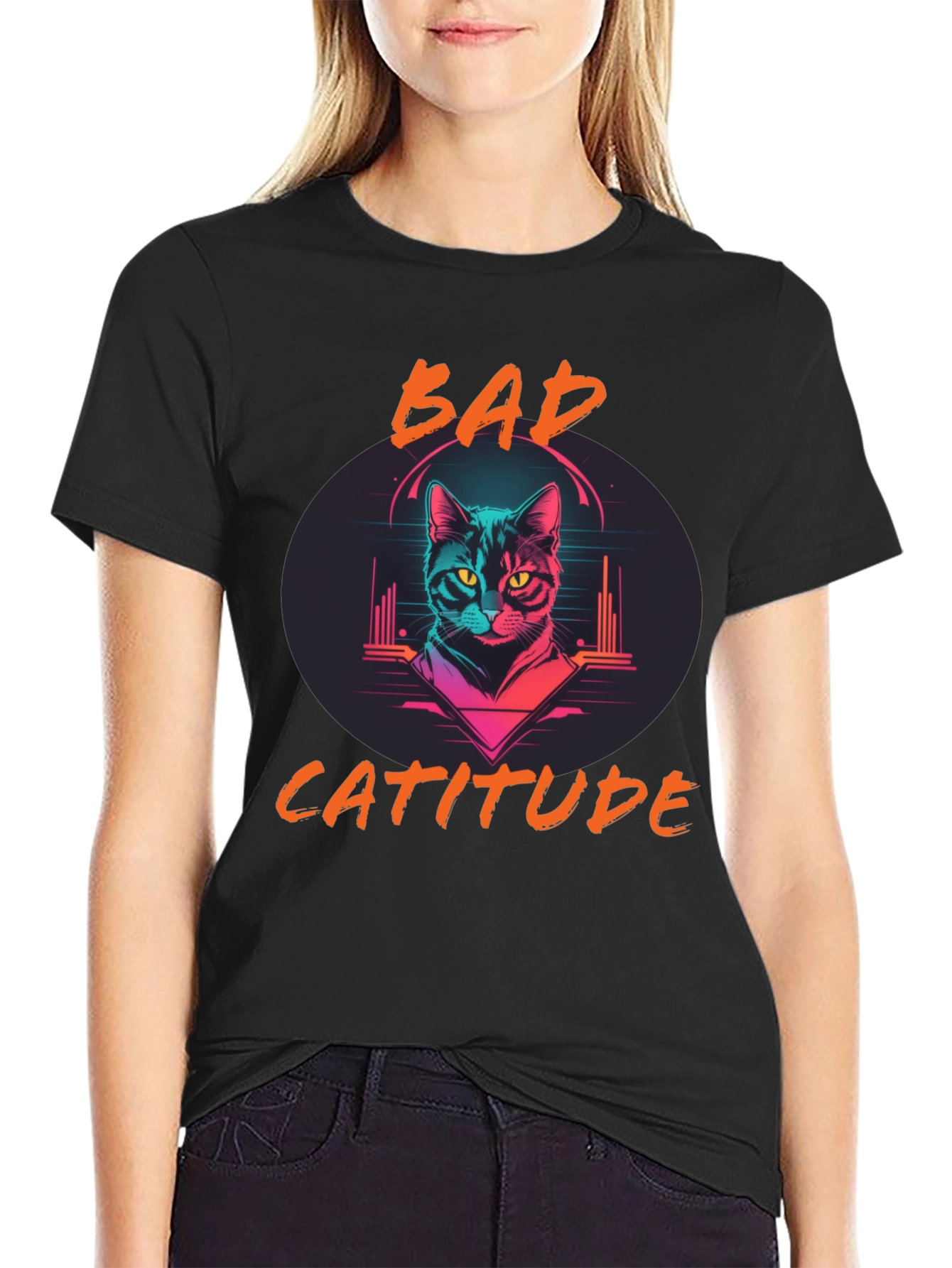 Bad Catitude Graphic Tee - Cool Cat Lover T-Shirt
