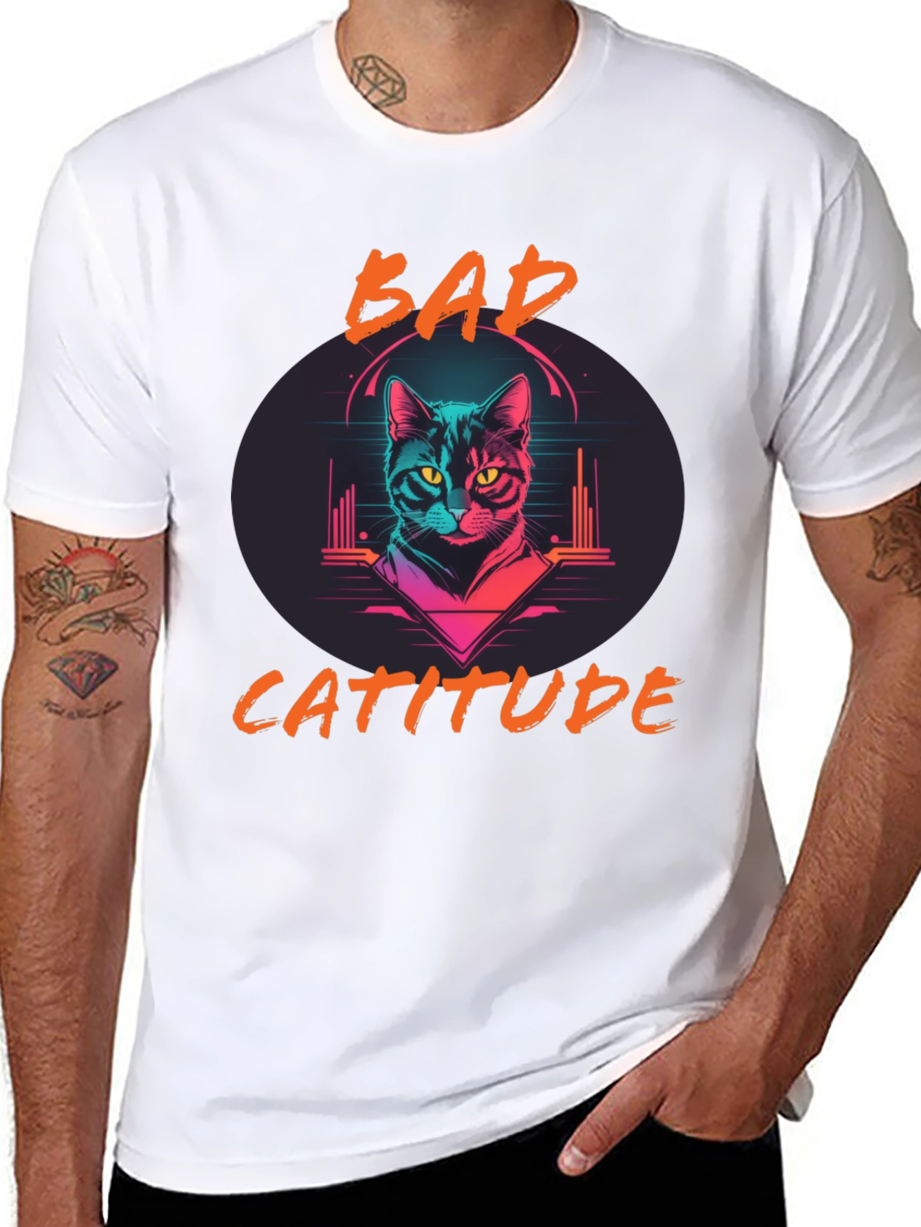 Bad Catitude Graphic Tee - Cool Cat Lover T-Shirt