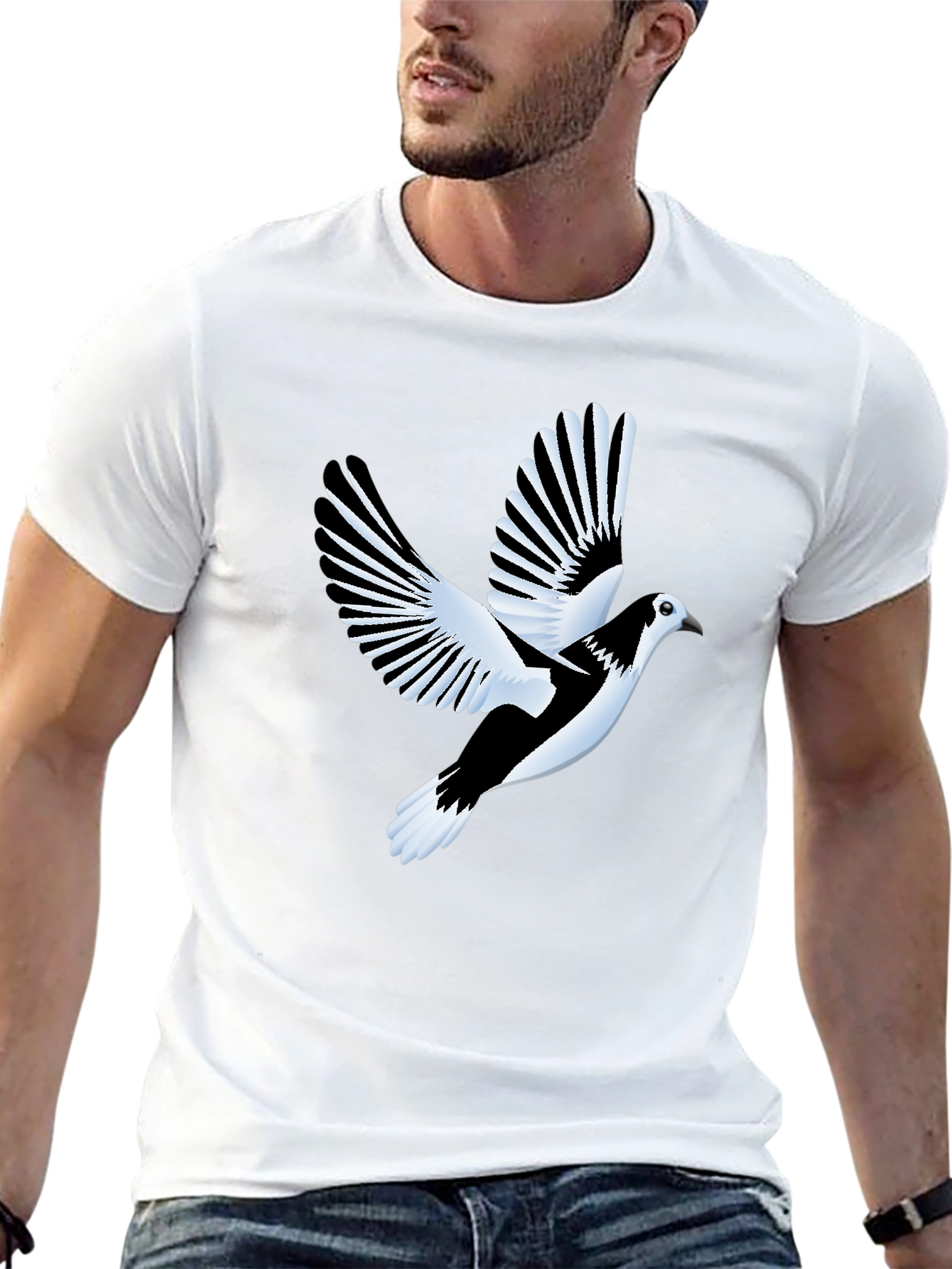 Black T-Shirt with Flying Bird Graphic