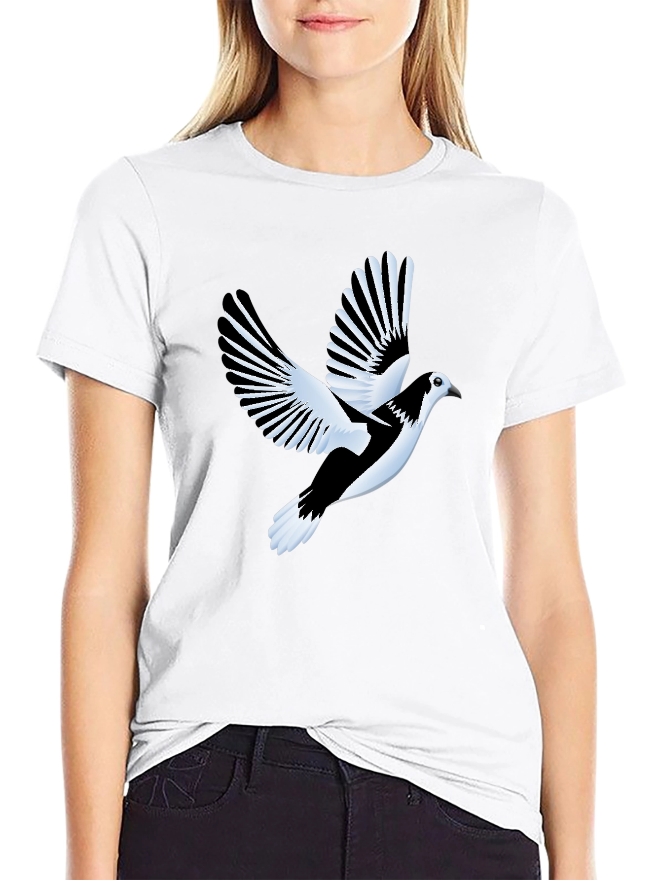 Black T-Shirt with Flying Bird Graphic