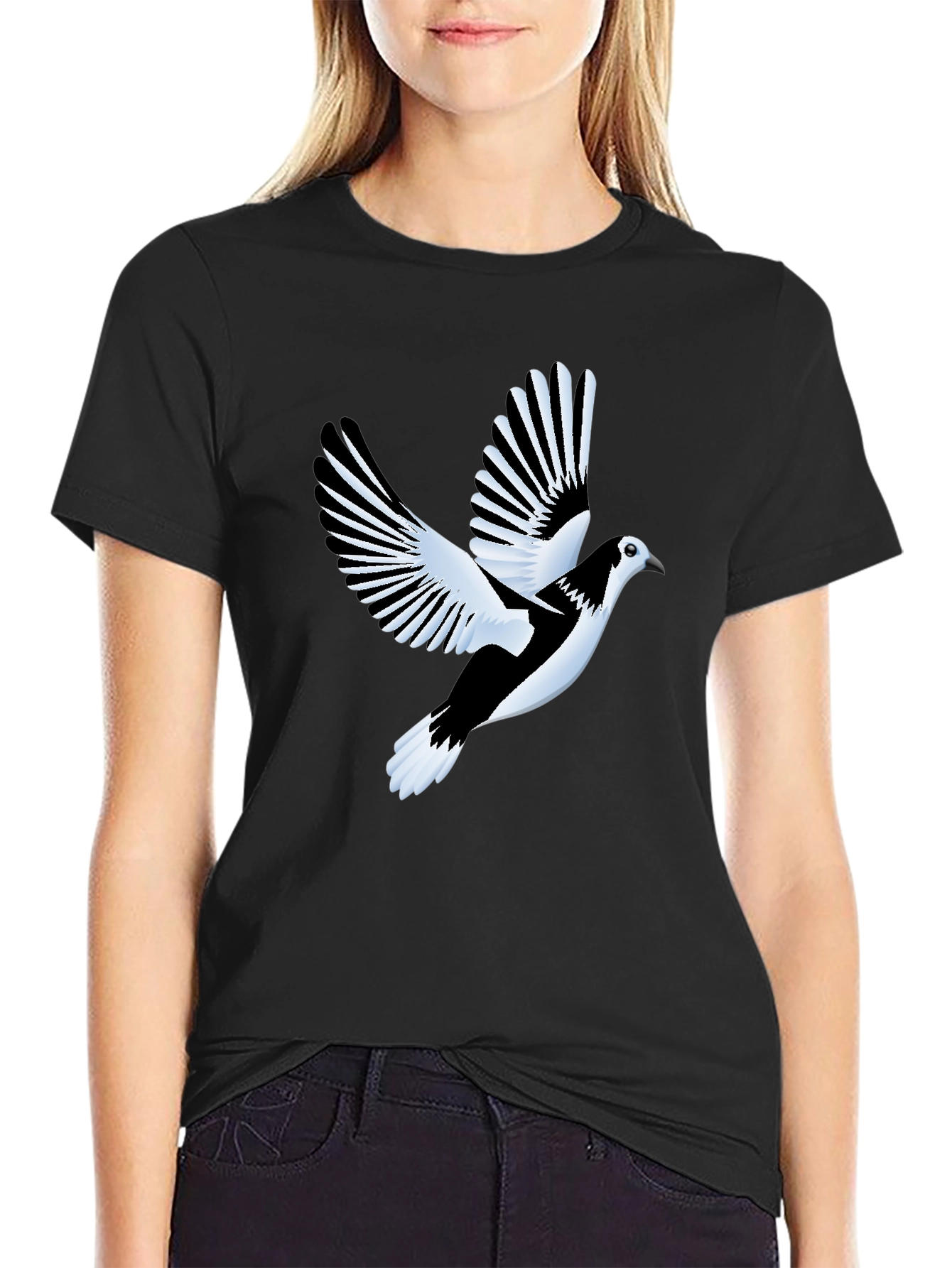 Black T-Shirt with Flying Bird Graphic
