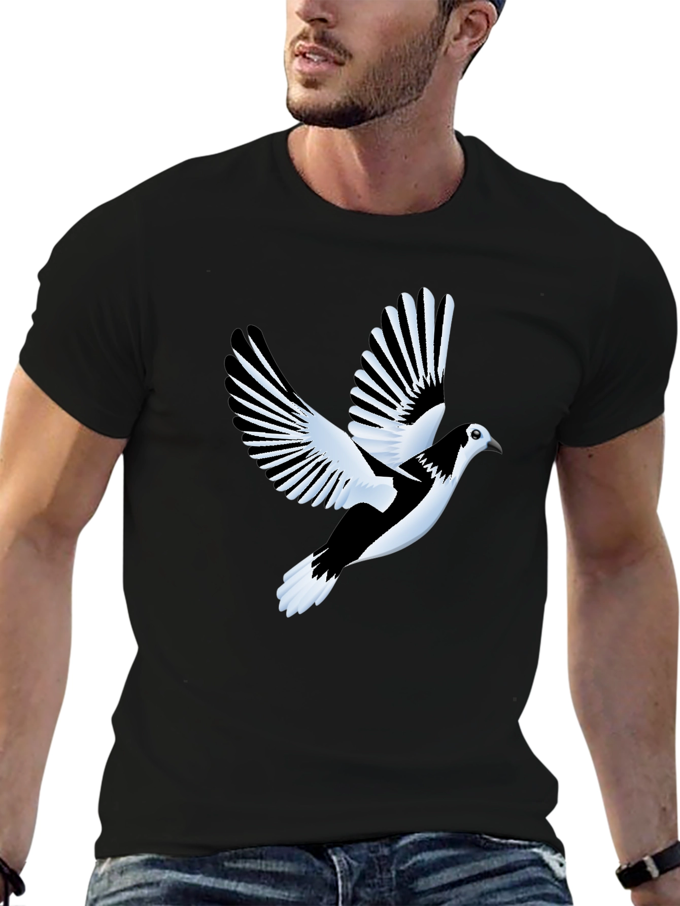 Black T-Shirt with Flying Bird Graphic