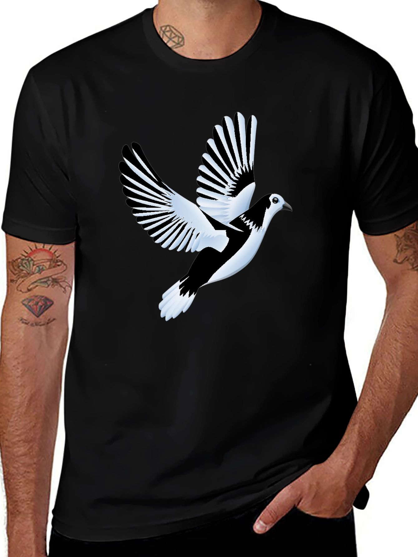 Black T-Shirt with Flying Bird Graphic