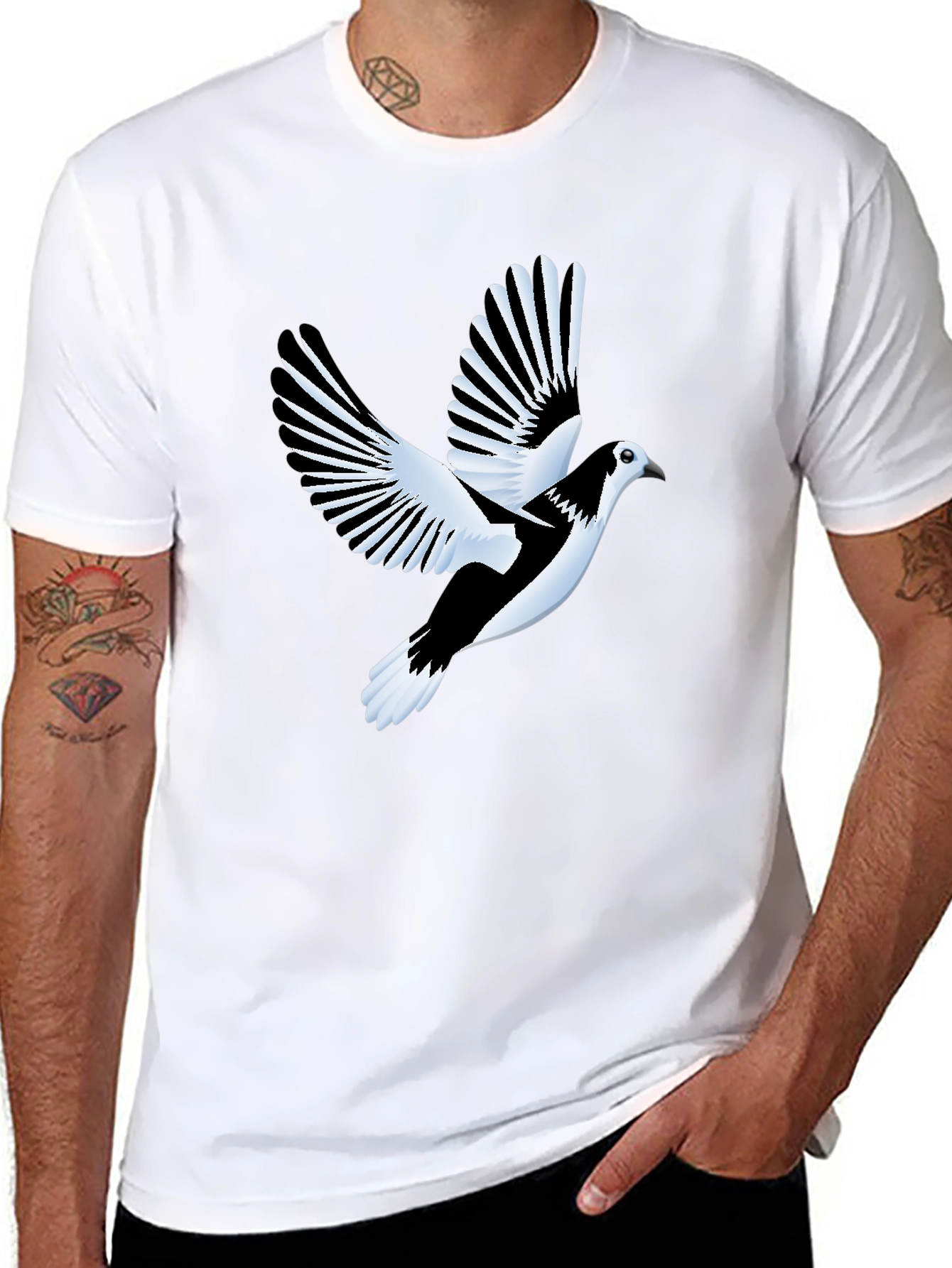 Black T-Shirt with Flying Bird Graphic