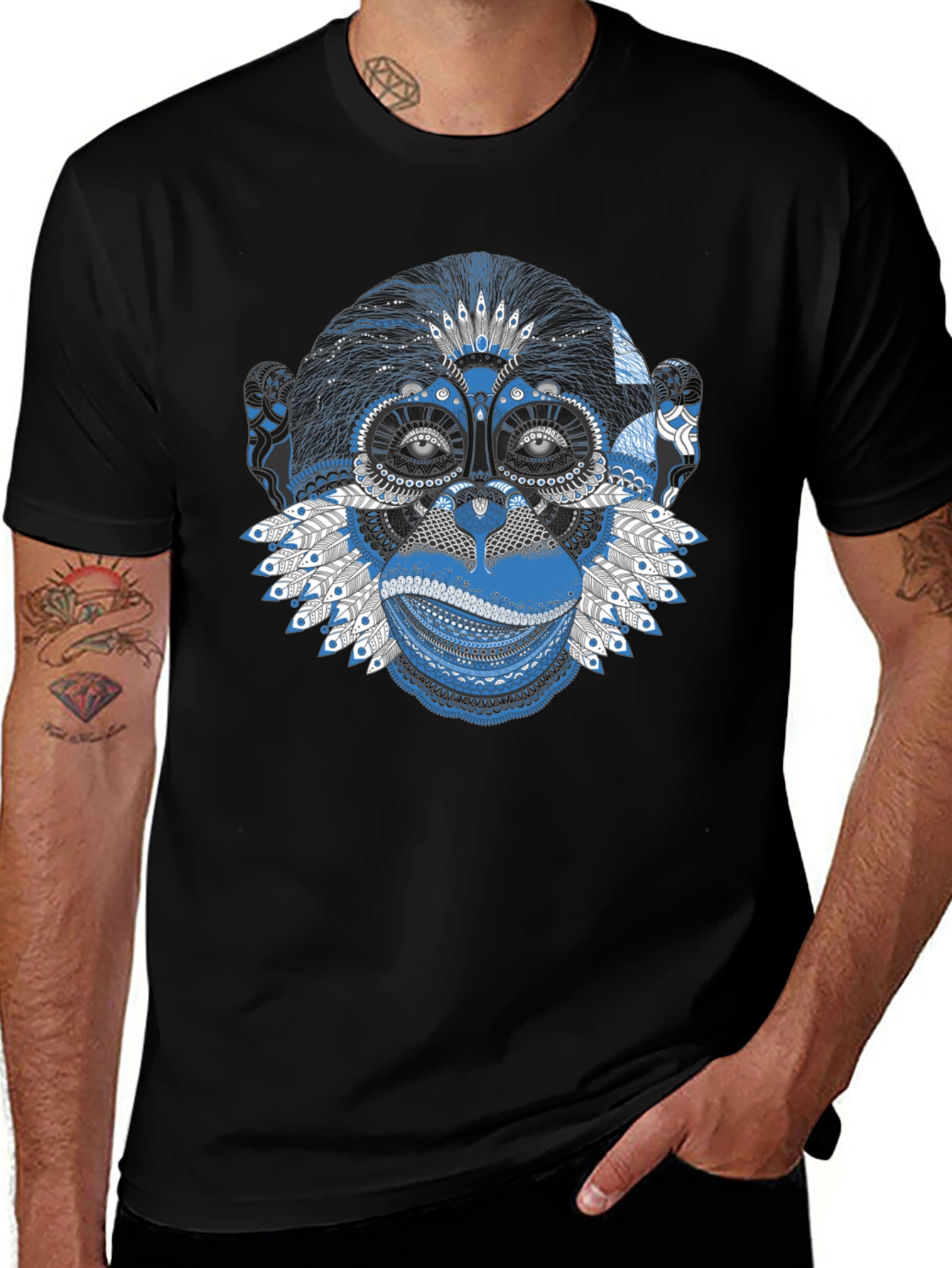 Monkey Graphic Print Black T-Shirt