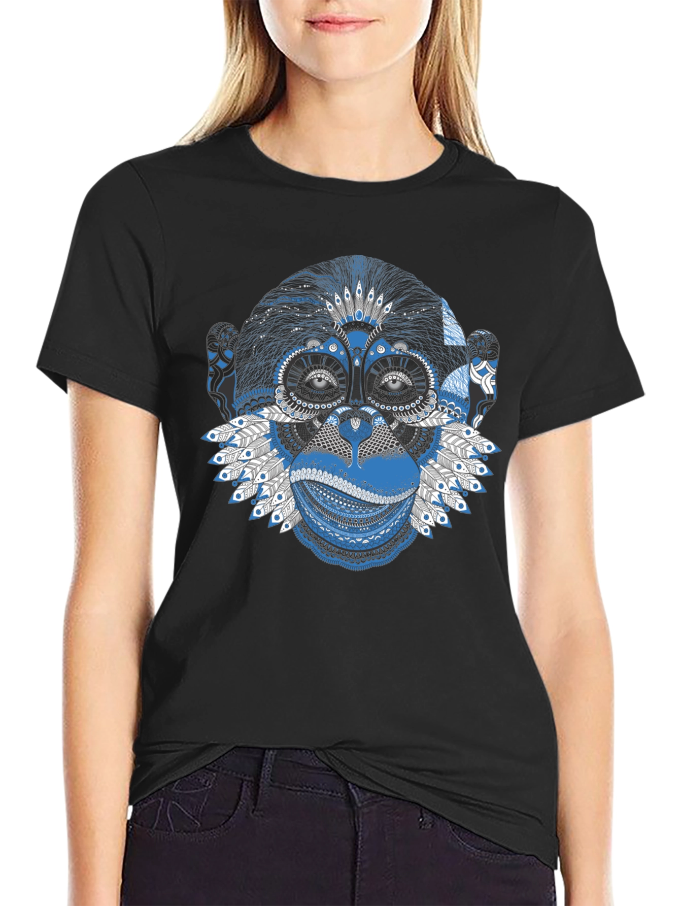 Monkey Graphic Print Black T-Shirt