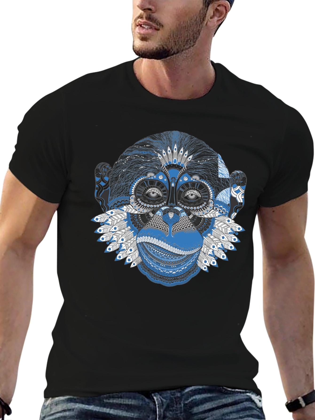 Monkey Graphic Print Black T-Shirt