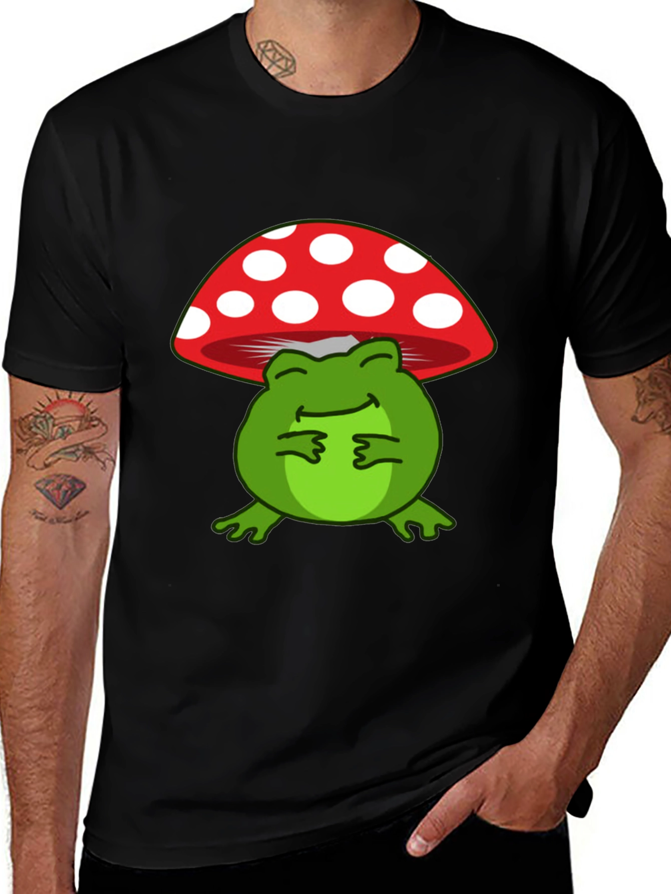 Frog on Mushroom Graphic T-Shirt