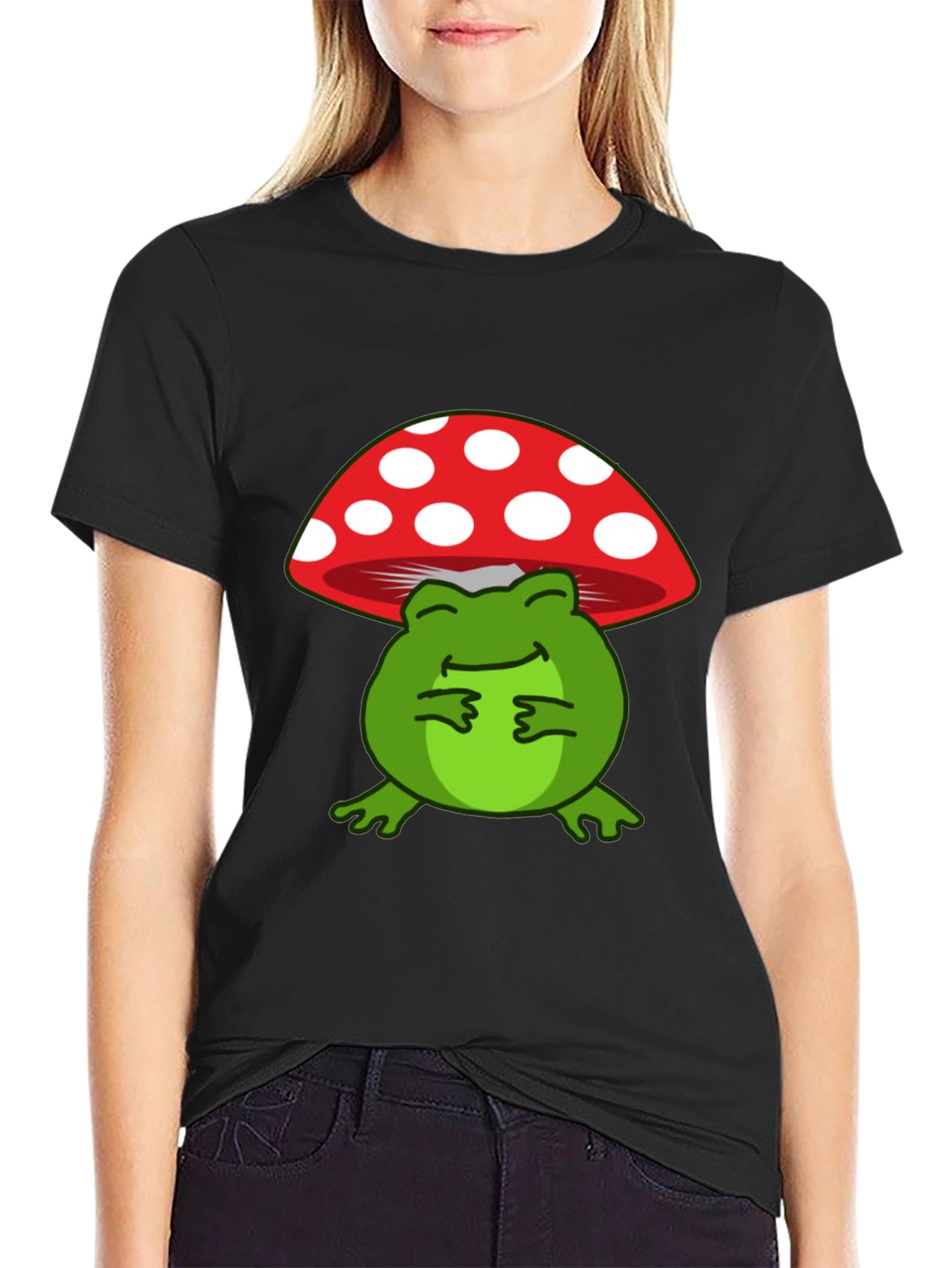 Frog on Mushroom Graphic T-Shirt