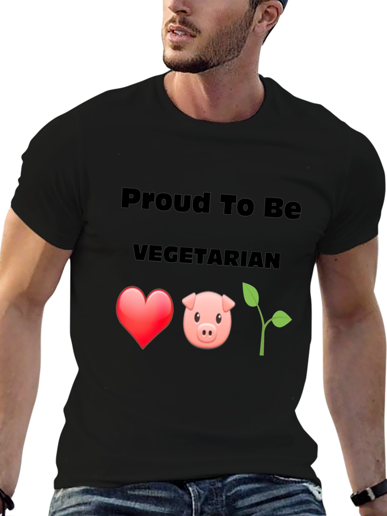 Proud Vegetarian Graphic Tee - Heart Pig Plant Design
