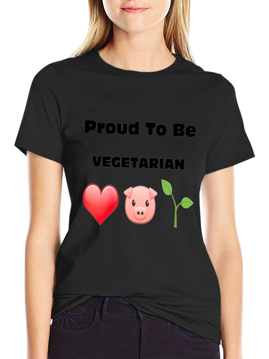 Proud Vegetarian Graphic Tee - Heart Pig Plant Design