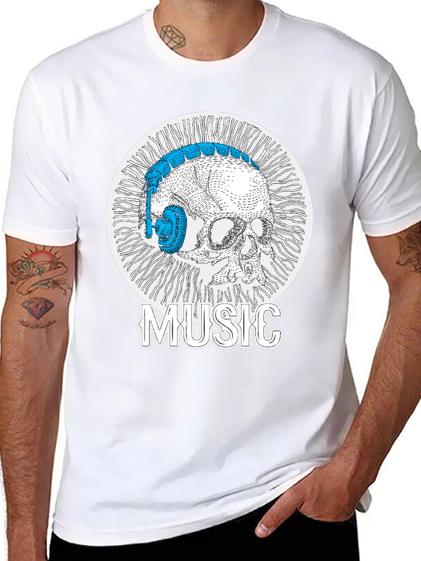 Skull Music Headphones T-Shirt - Cool Graphic Tee