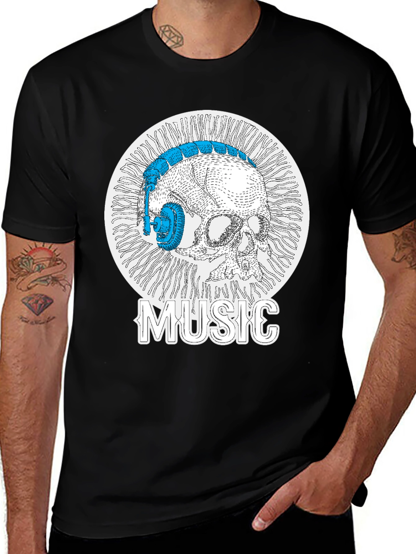 Skull Music Headphones T-Shirt - Cool Graphic Tee