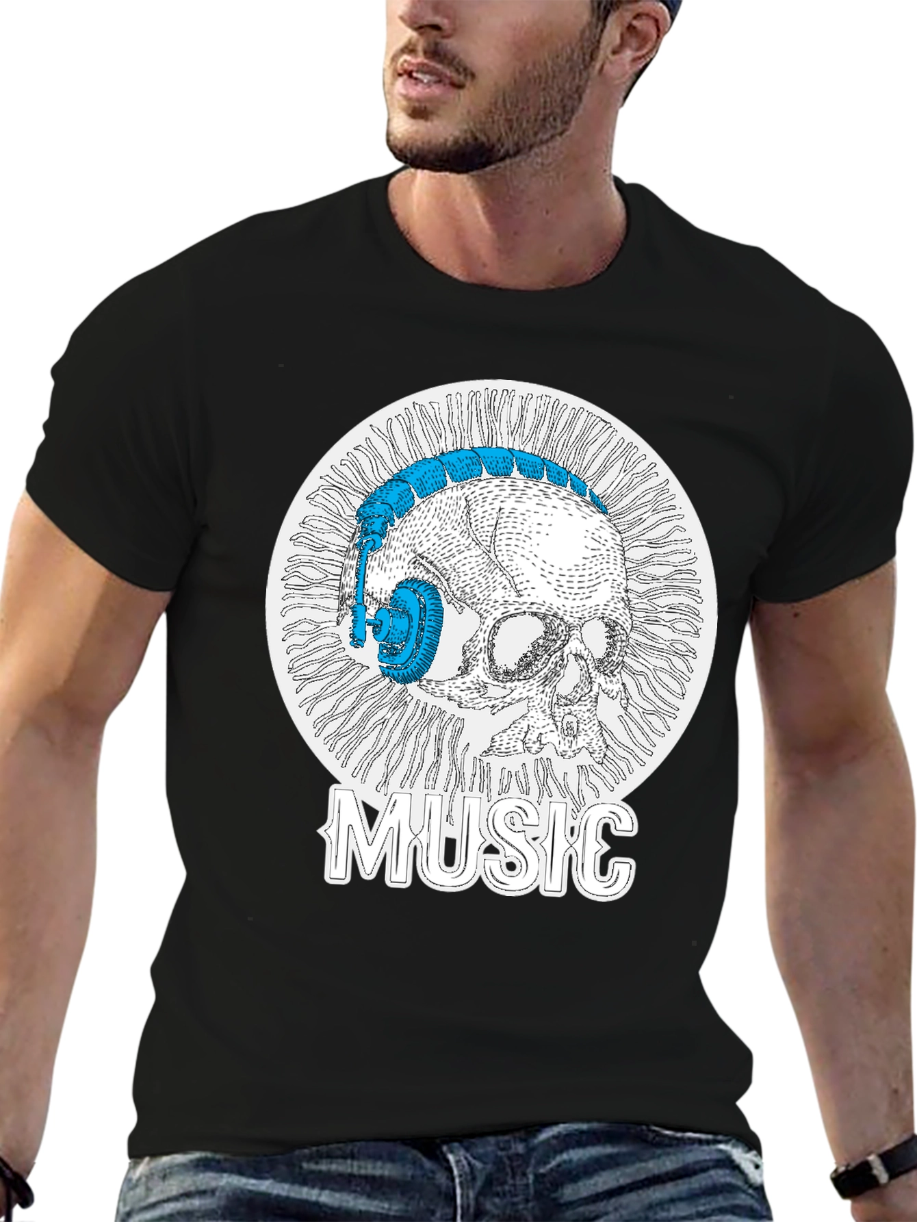Skull Music Headphones T-Shirt - Cool Graphic Tee