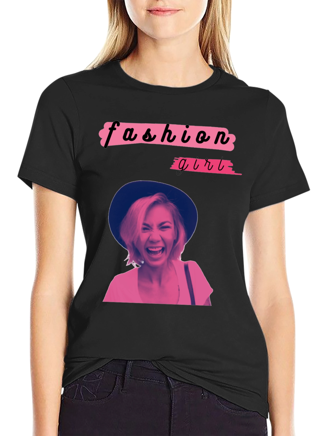 Fashion Girl Graphic Tee - Trendy Crew Neck T-Shirt