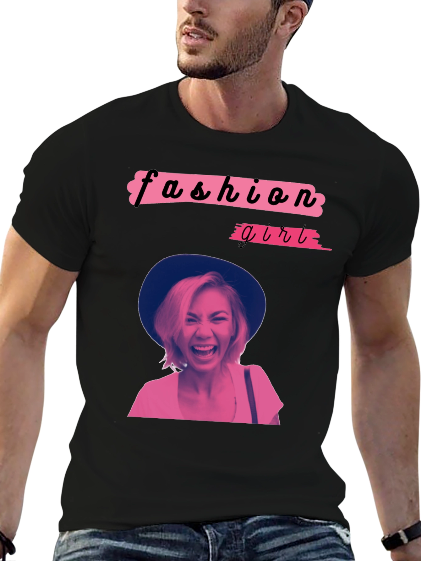 Fashion Girl Graphic Tee - Trendy Crew Neck T-Shirt