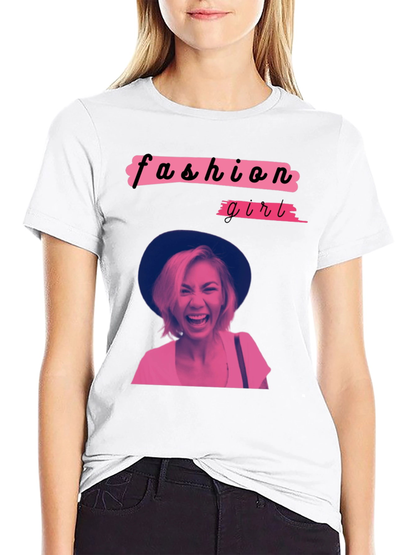 Fashion Girl Graphic Tee - Trendy Crew Neck T-Shirt