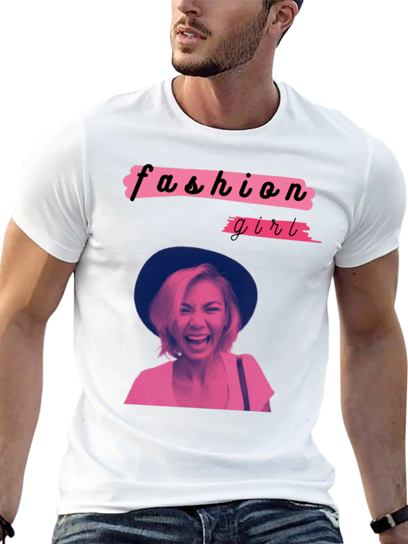 Fashion Girl Graphic Tee - Trendy Crew Neck T-Shirt