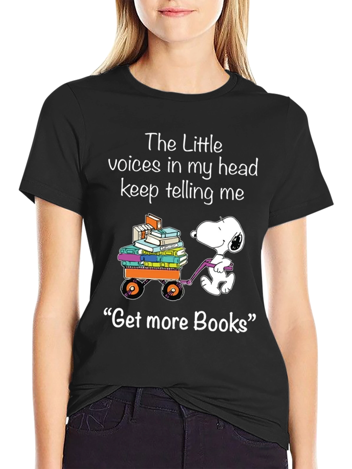 Snoopy Get More Books Black T-Shirt