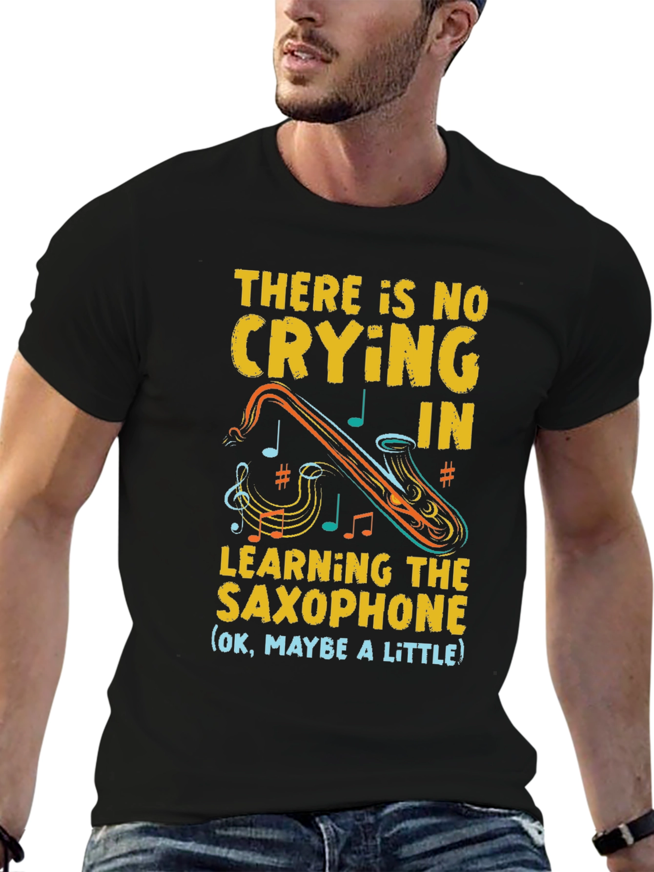 Saxophone Player Graphic Tee - No Crying in Saxophone!