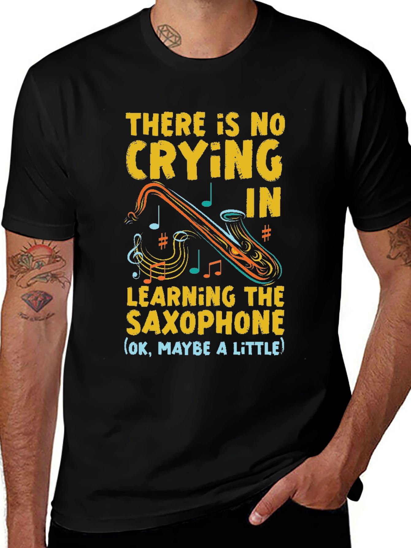Saxophone Player Graphic Tee - No Crying in Saxophone!