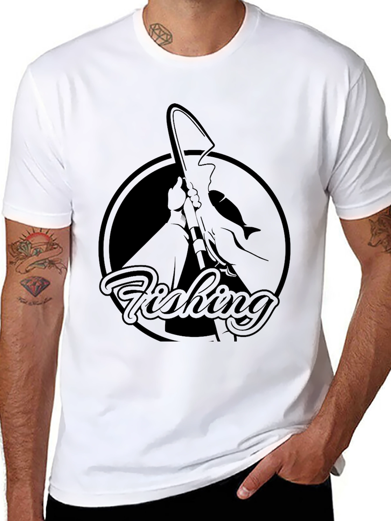 Fishing Graphic Tee - Black Cotton T-Shirt
