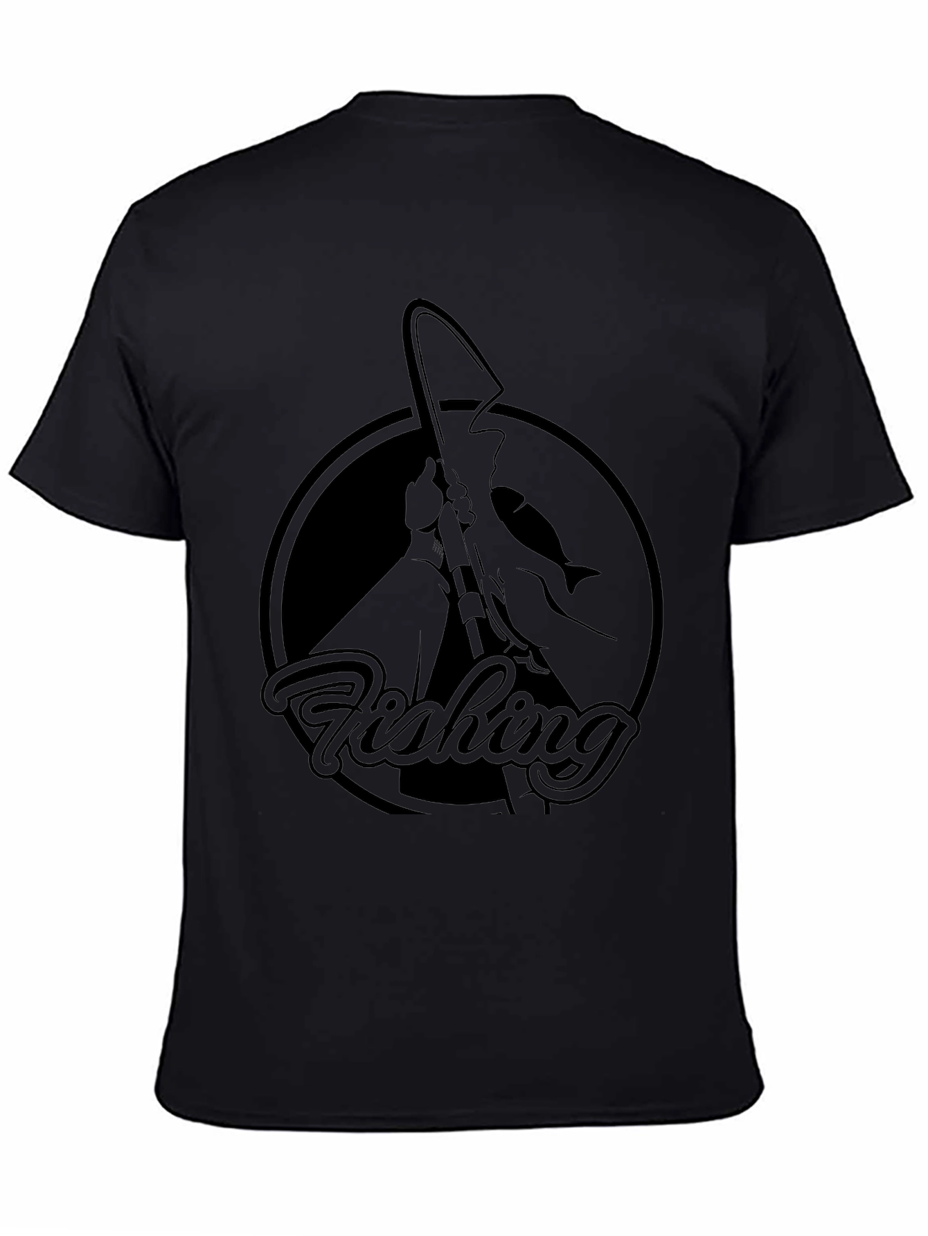 Fishing Graphic Tee - Black Cotton T-Shirt