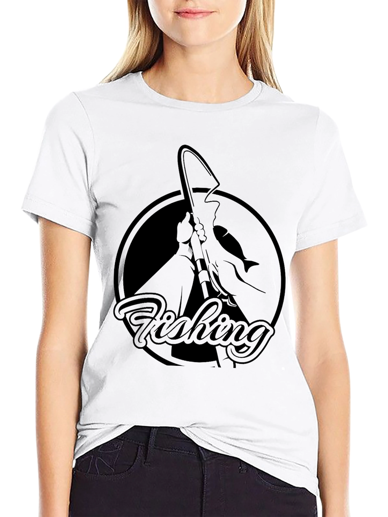 Fishing Graphic Tee - Black Cotton T-Shirt