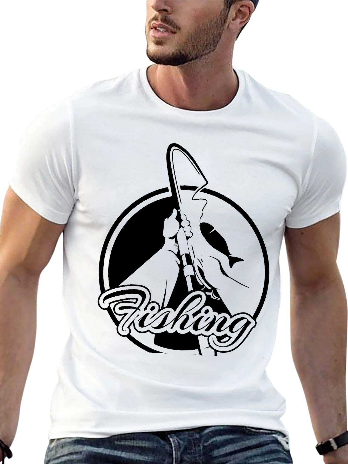 Fishing Graphic Tee - Black Cotton T-Shirt