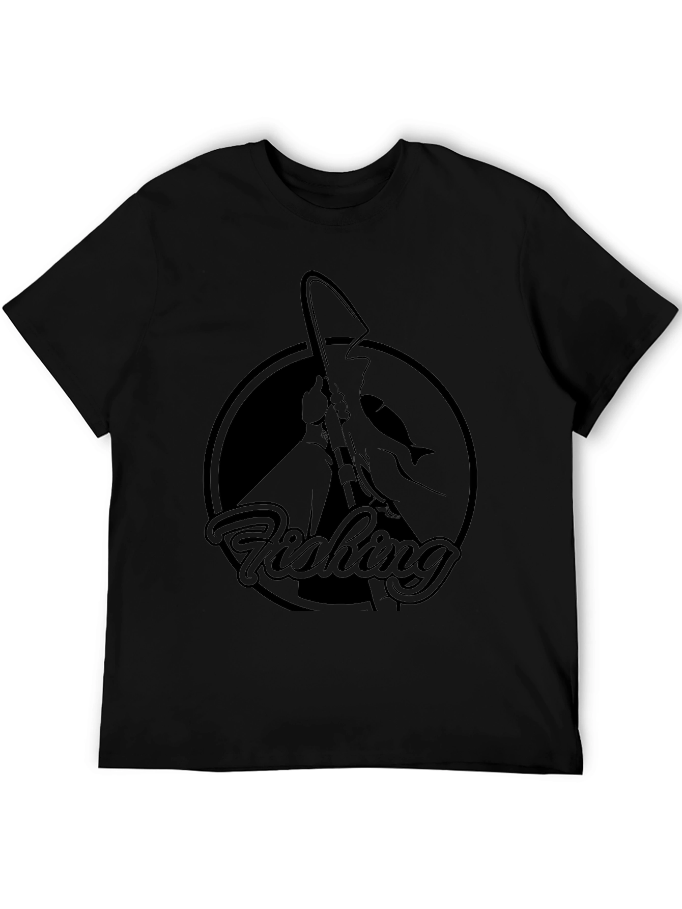 Fishing Graphic Tee - Black Cotton T-Shirt