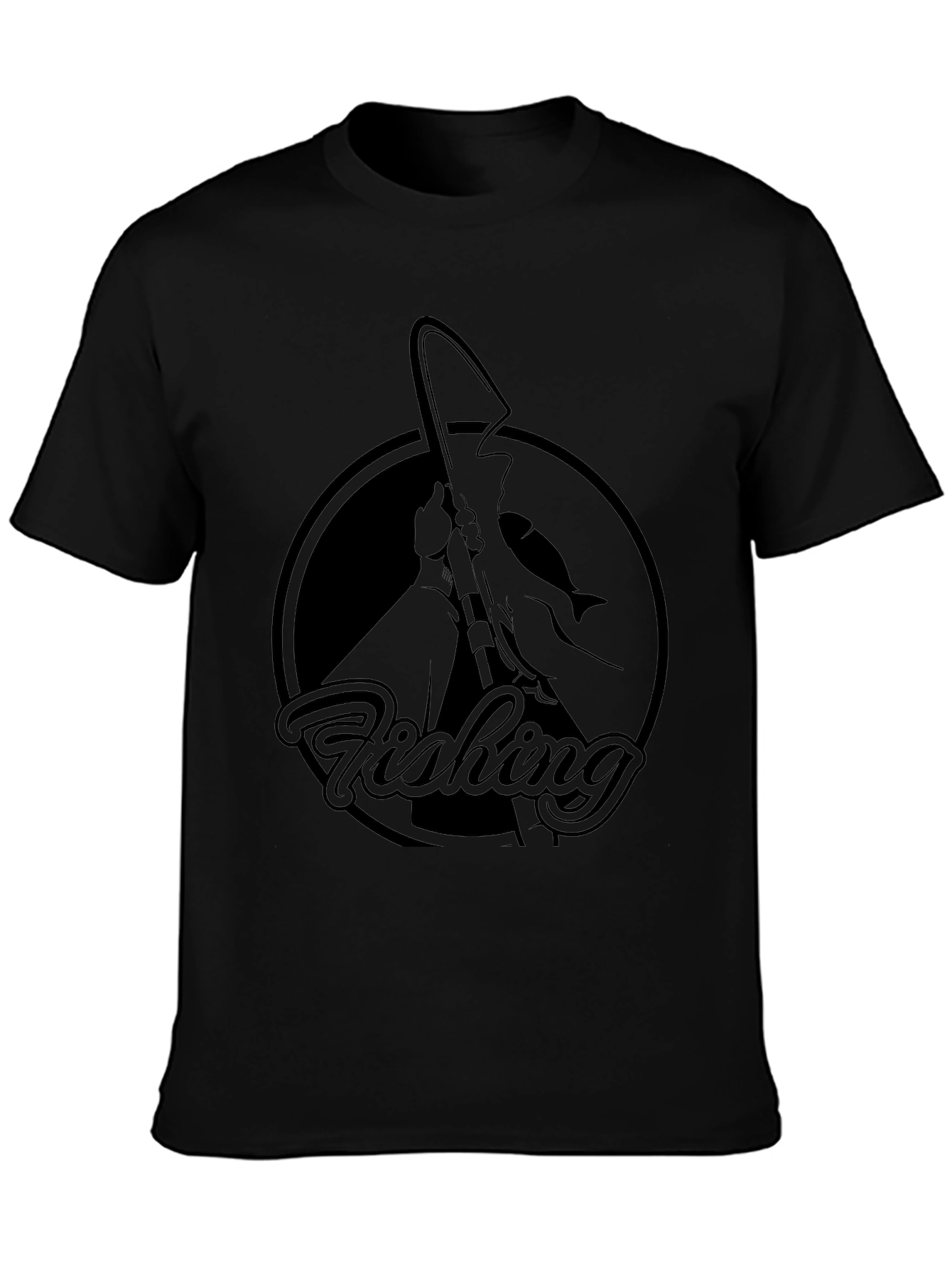 Fishing Graphic Tee - Black Cotton T-Shirt
