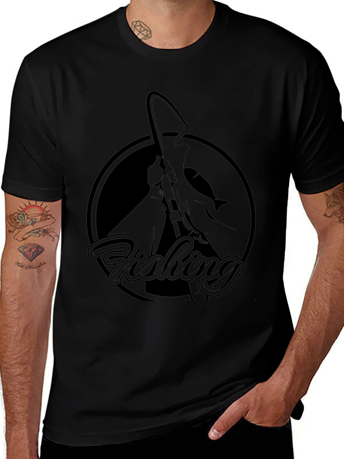 Fishing Graphic Tee - Black Cotton T-Shirt