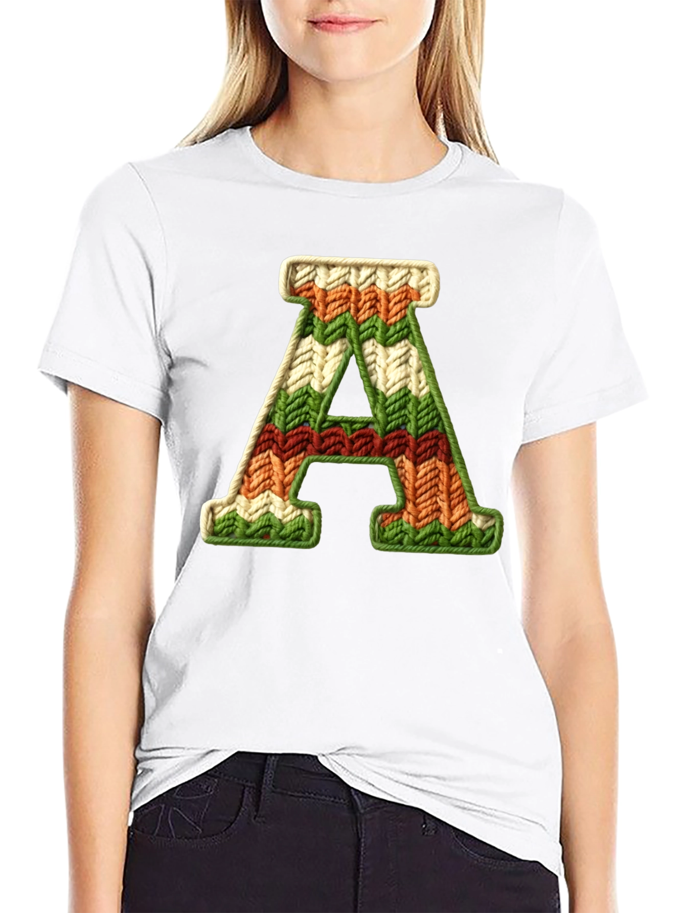 Letter A Knitted Pattern Black Tee