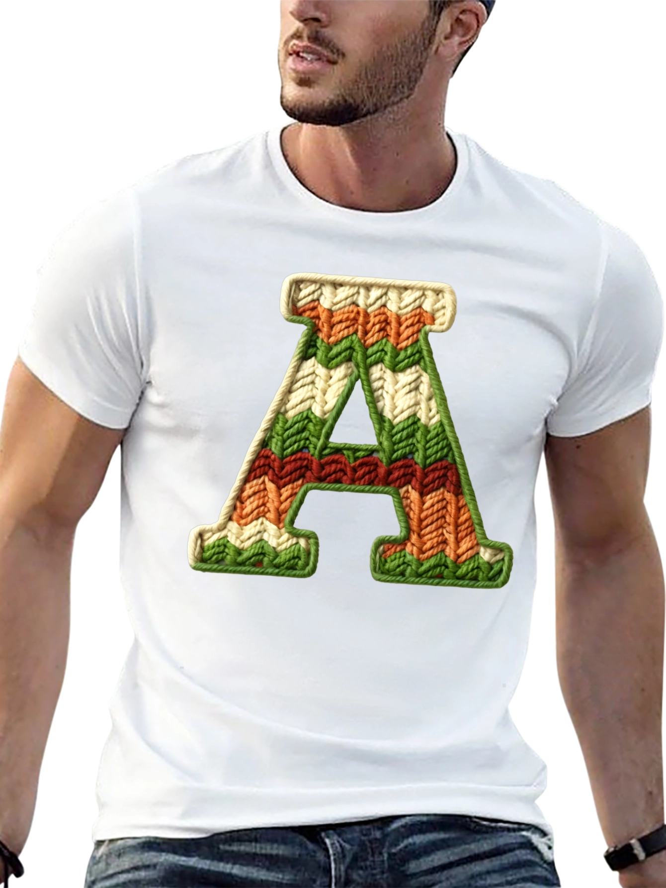 Letter A Knitted Pattern Black Tee