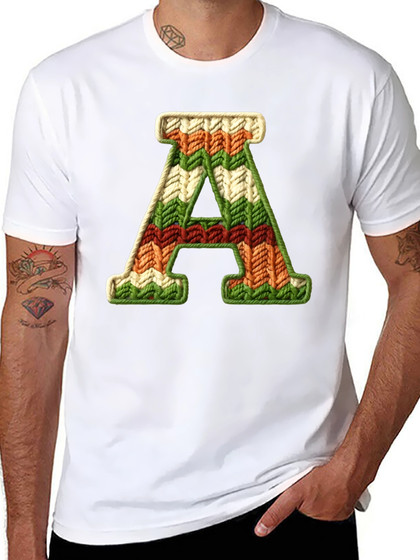 Letter A Knitted Pattern Black Tee